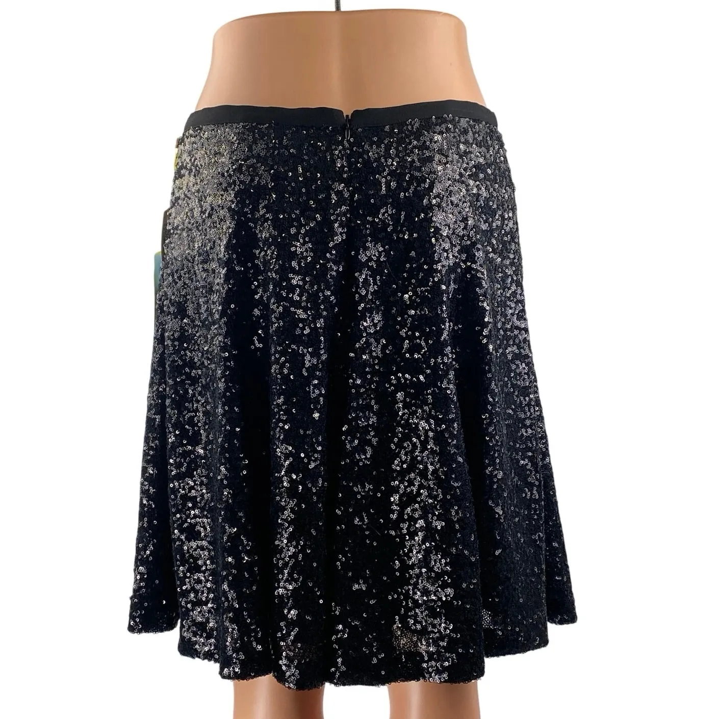 NEW Cece Champagne Soiree Rich Black Sequin Elastic Waist A Line Mini Skirt Sz 6 - Image 4