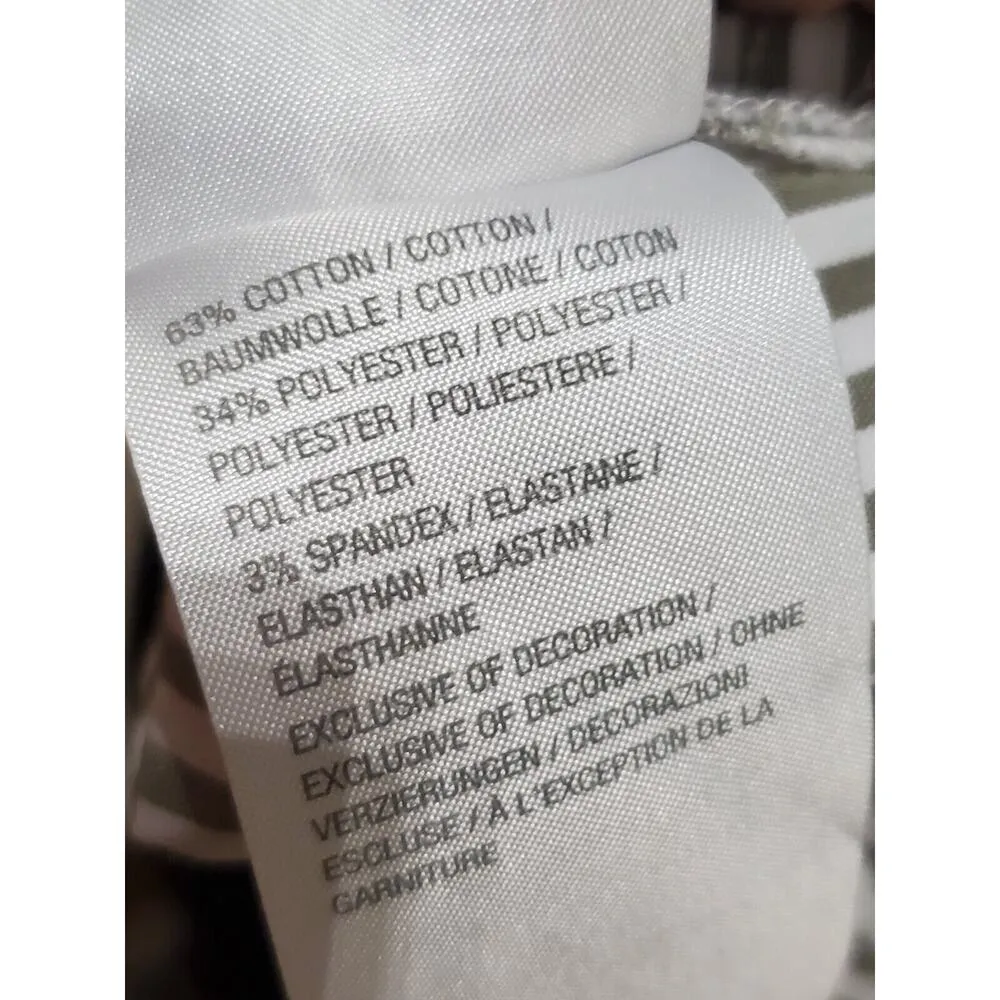 Denim & Co. White Green Striped Embroidered Flower Long Sleeve Shirt Size M - Image 11