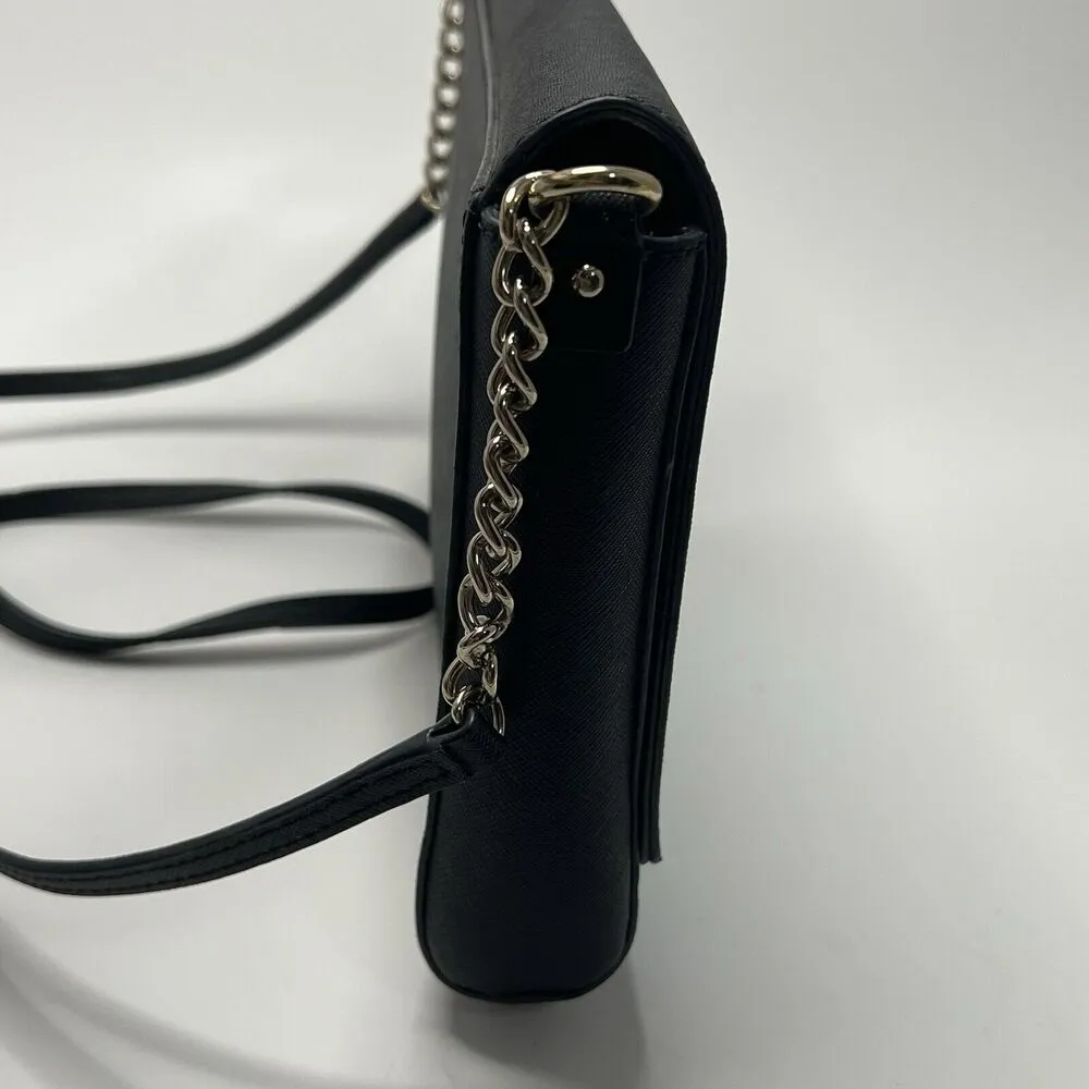 Kate Spade Crossbody Bag Black Purse Gold Chain Detail Snap Cow Hide Leather - Image 7