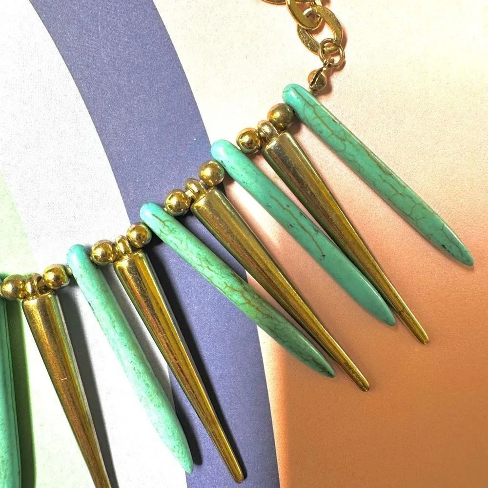 Spike gold tone and blue bib collar necklace - Image 6