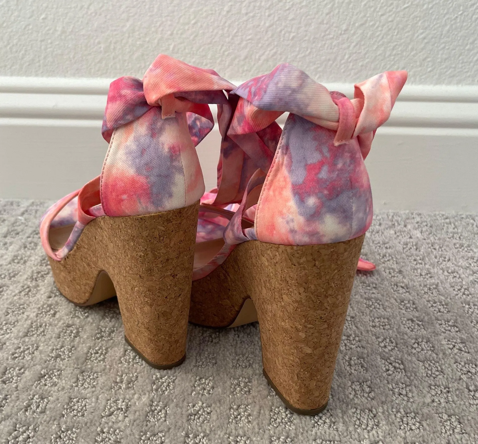 Watercolor tie dye cork lace up wedges  - Image 5