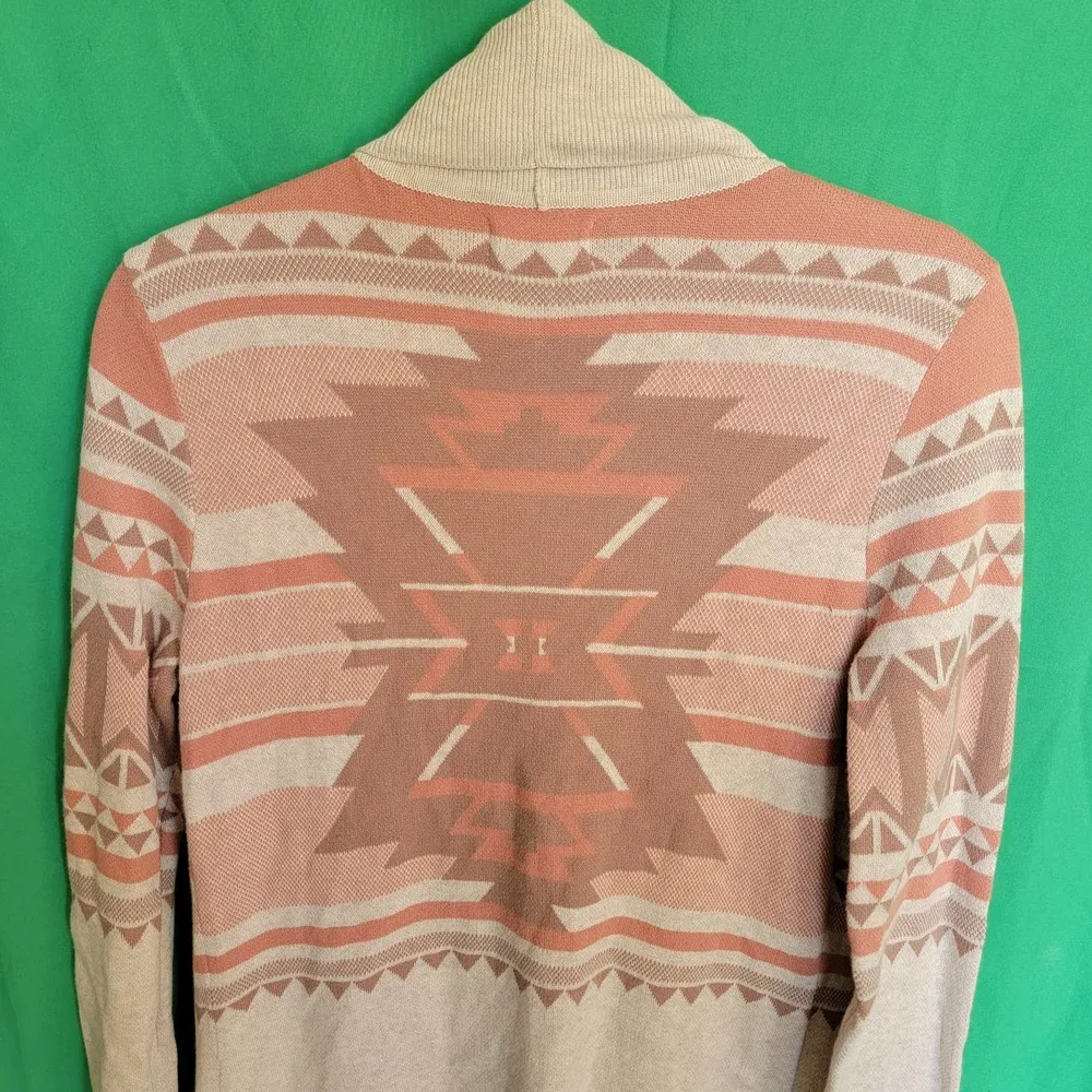 Yet Again Tan Rust Brown Boho Aztec Knit Open Front Women's Cardigan Size Large - Image 11