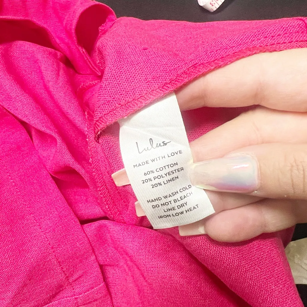 Lulus hot pink gathered twist front womens cotton linen and polyester mini skirt - Image 8