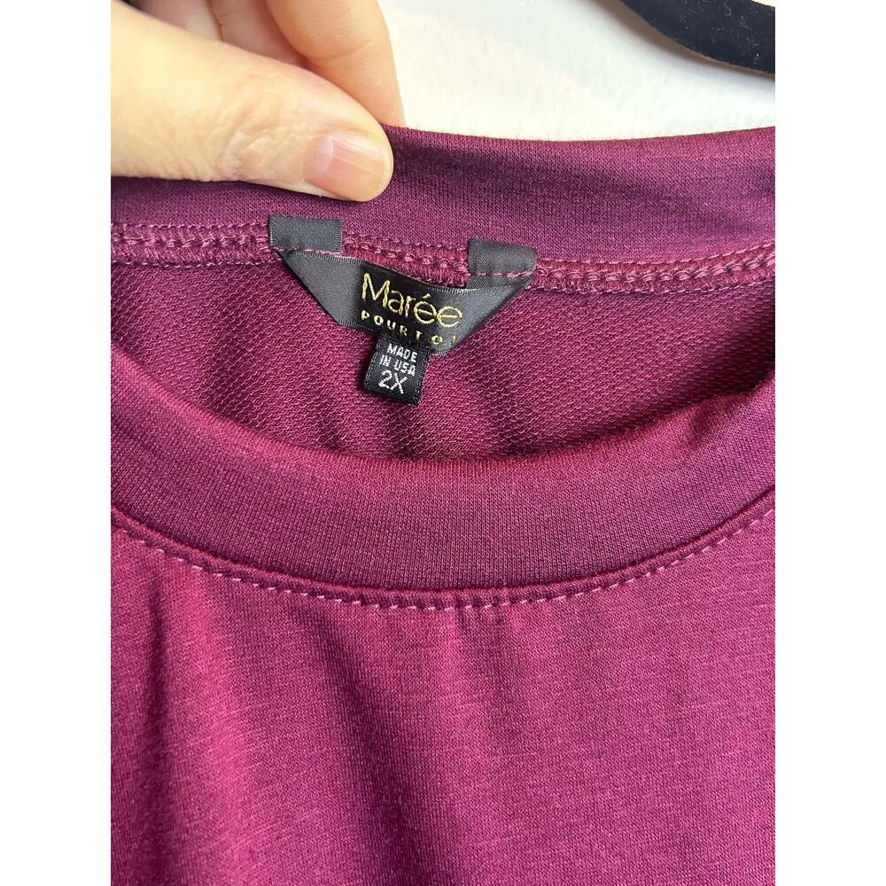 Maree 2X Burgundy Scoop Neck Casual Blouse Sweater Soft Made in USA - Image 2