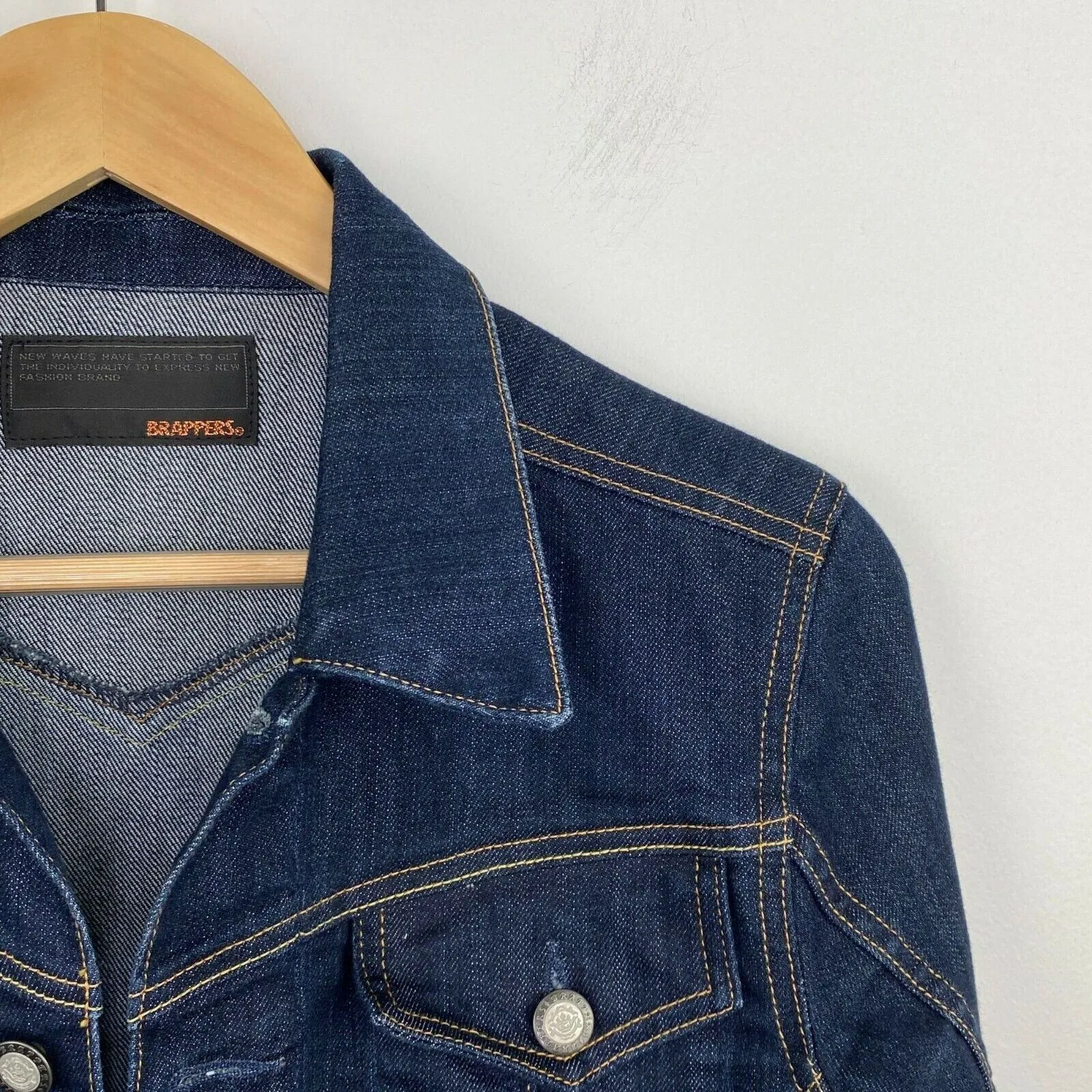 Brappers Medium Dark Wash Blue Button Down Denim Jacket Women's Size Medium M - Image 6