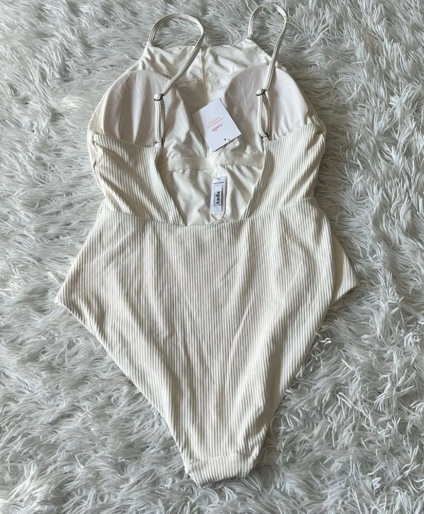 Andie Swim The Asbury Ribbed One Piece Swimsuit Bathing Suit Coconut Size XL Nwt - Image 5