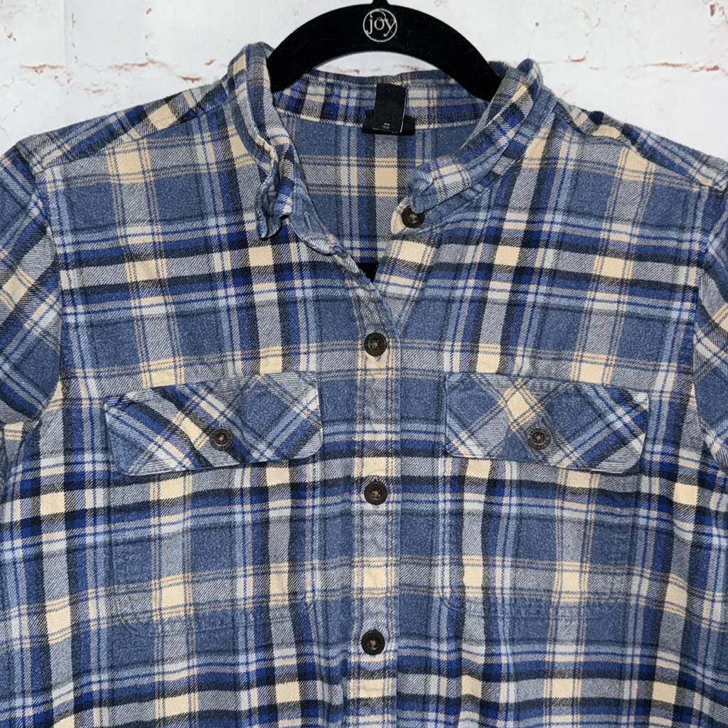 PATAGONIA ORGANIC COTTON MIDWEIGHT FJORD FLANNEL SHIRT Blue Tan  woman’s small S - Image 2