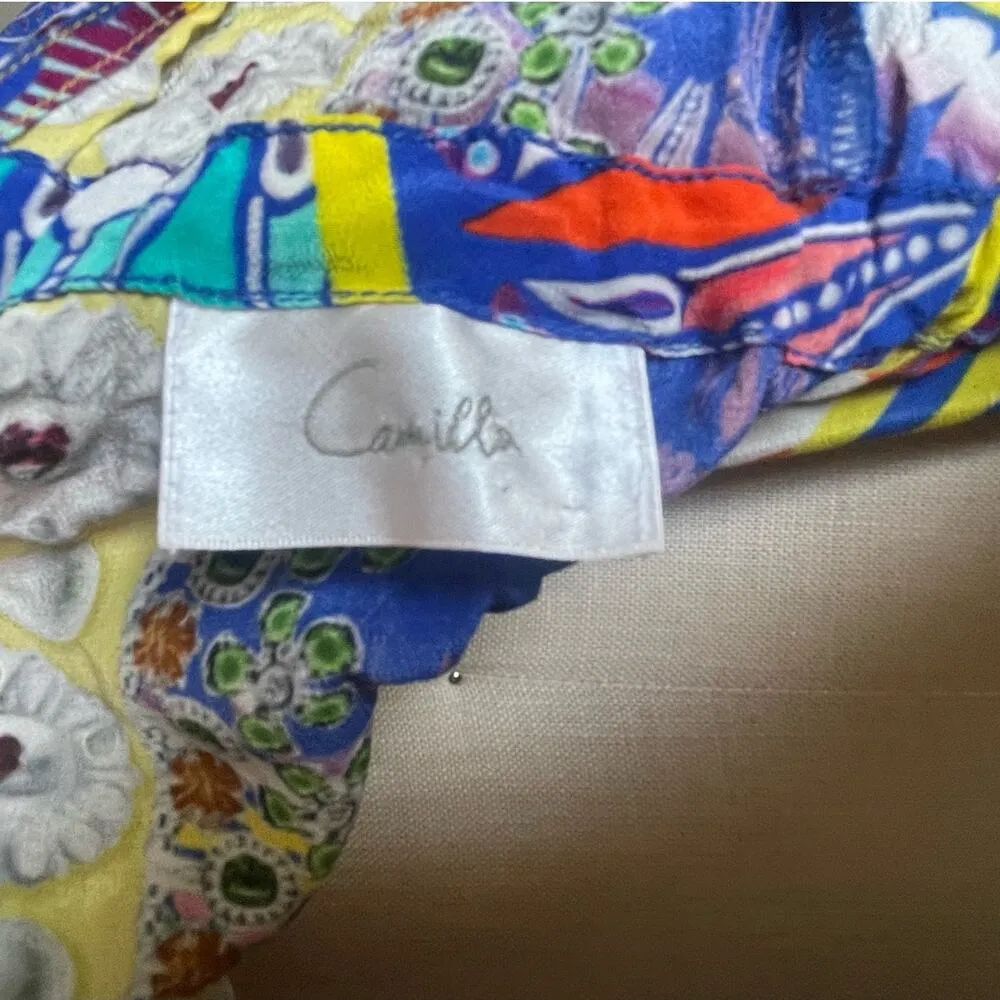 Camilla 100% Silk Swarovski Beaded V-Neck Bright Print Maxi Dress Size Medium/Lg - Image 11