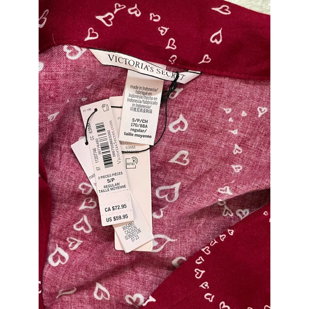 Women's Victoria's Secret Red White Heart Print Pajama Top S - Image 2