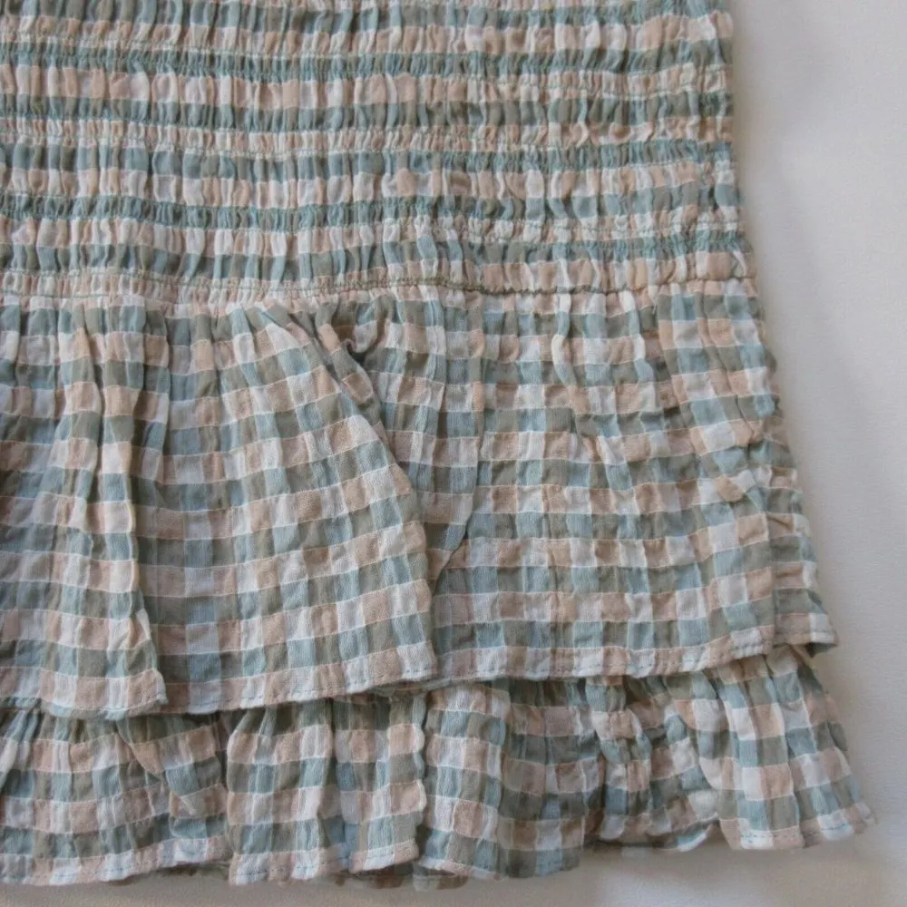 NWT Veronica Beard Cici in Green Beige Gingham Smocked Seersucker Mini Dress 14 - Image 4