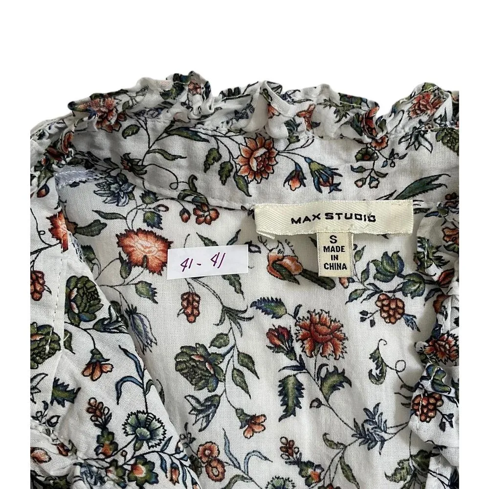 Max Studio Multicolor Floral Short Sleeve Women's Top Size Small | 41-41 - Image 4