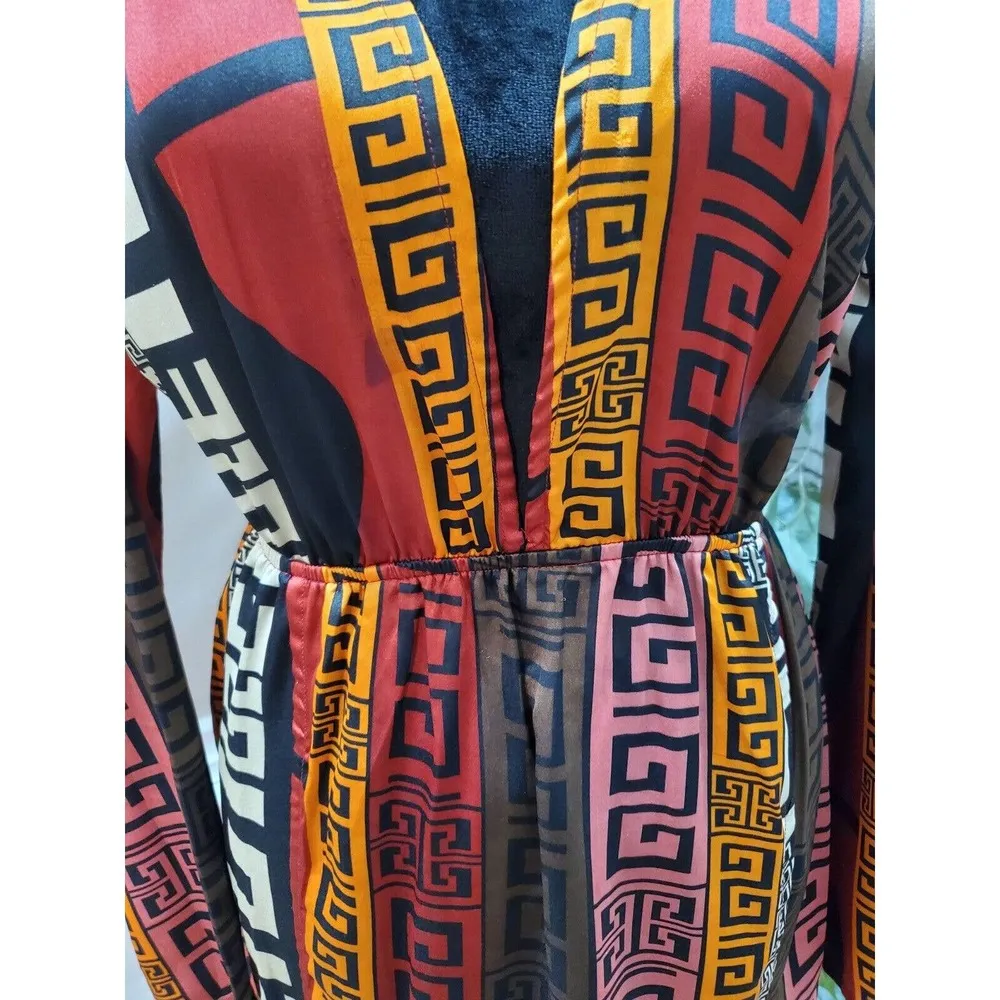 Pretty Little Thing Chocolate Brown Aztec Print Plunge Split Detail Top Dress 4 - Image 3