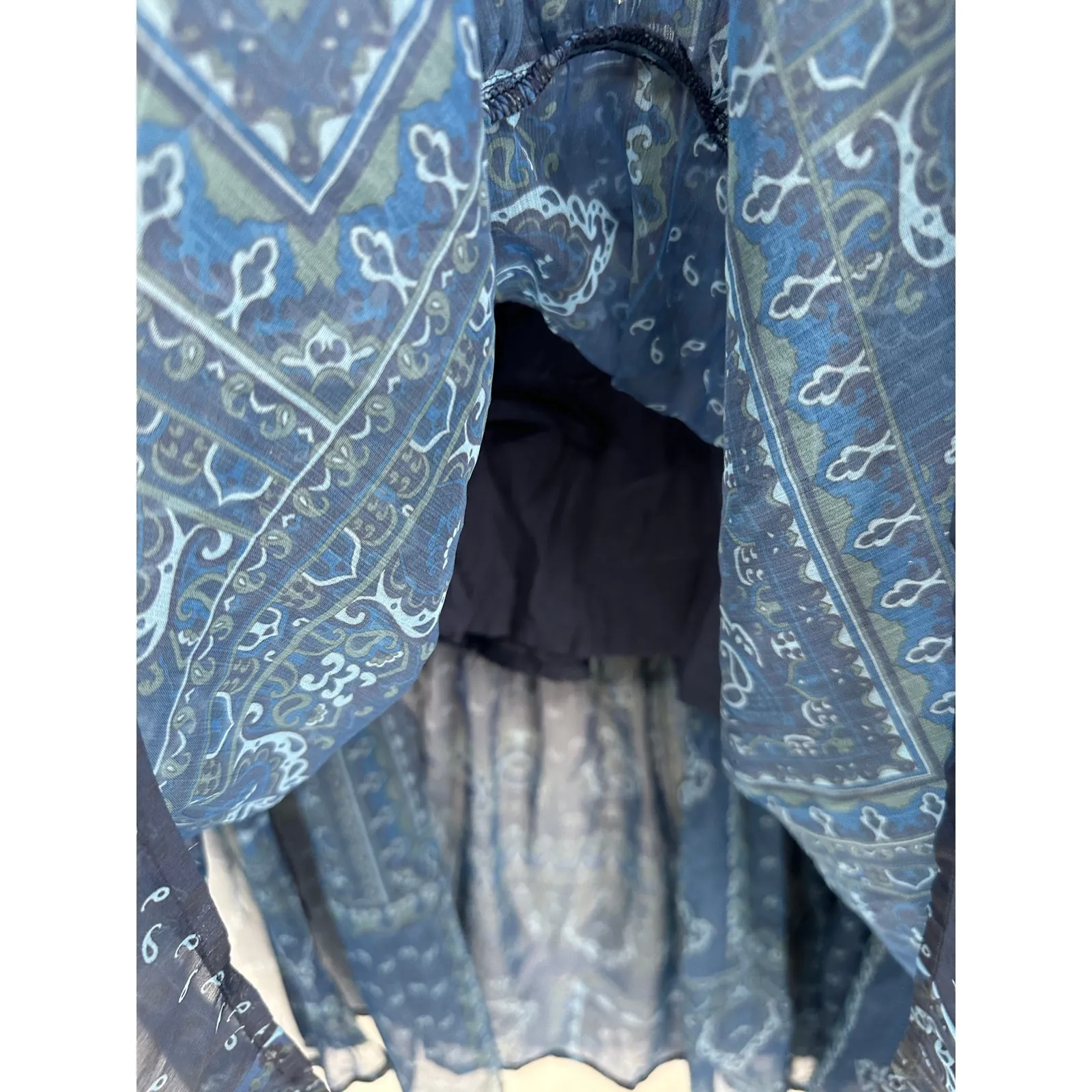 Coldwater Midi Skirt Blue Paisley Ruffle Elastic Stretch Waist Women Size 3X - Image 4