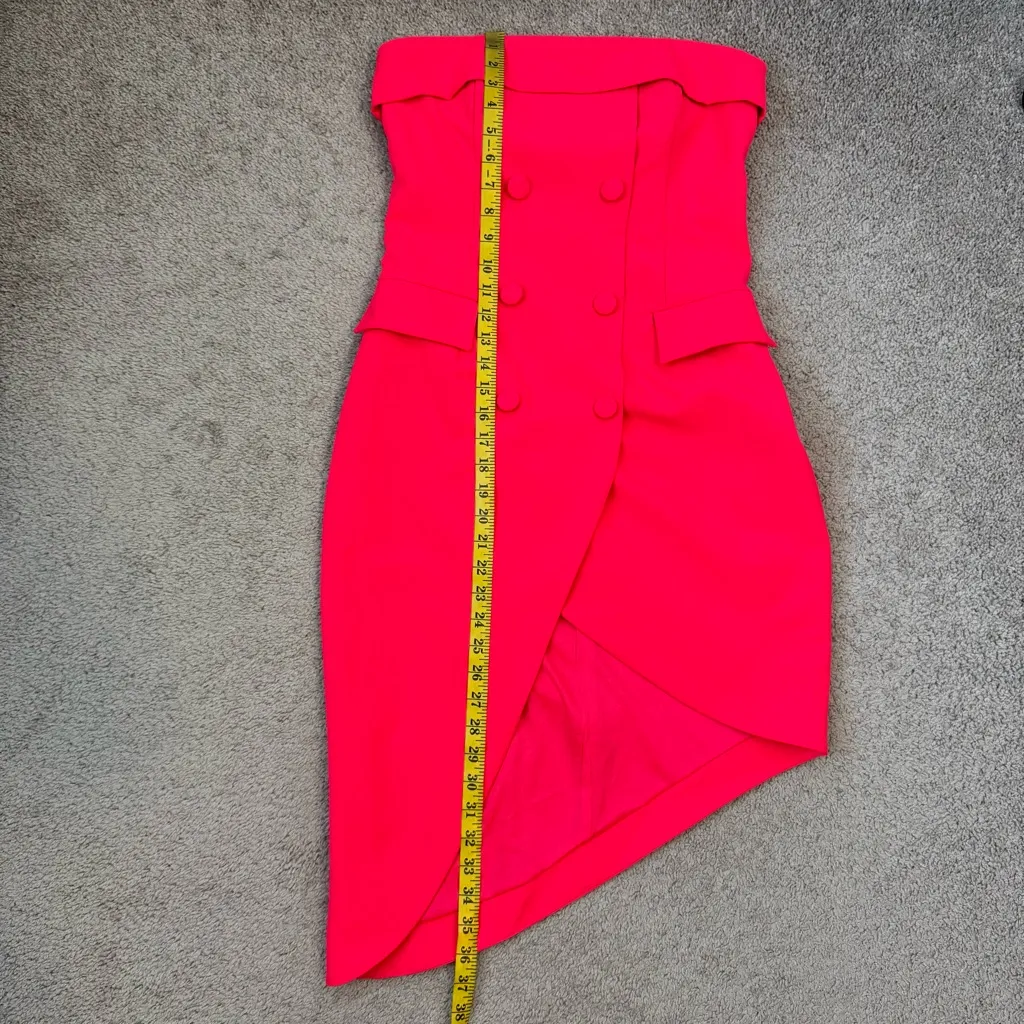 Badgley Mischka Merry Strapless Tux Tulip Hem Cocktail Dress Coral 4 - Image 9