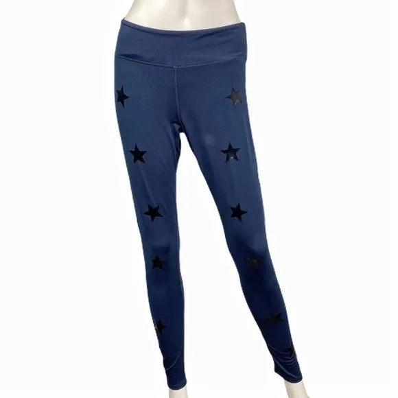 Jessica Simpson Blue Star Print Workout Leggings Zipper Pocket Stretch Pants L - Image 2