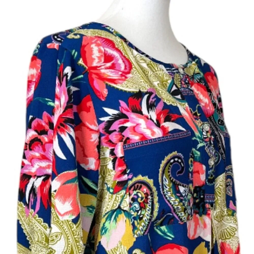 Anthropologie Fig & Flower Women’s Shift Tunic Dress Mini Tie Sleeves Floral L - Image 6