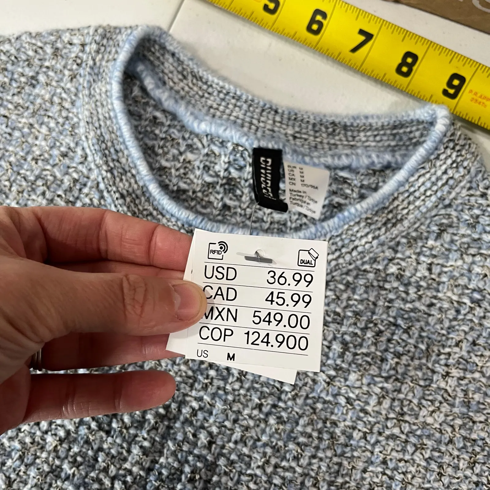 New H&M Blue Tweed Pocket Preppy Knit Sweater Dress Medium Twee Coquette - Image 6