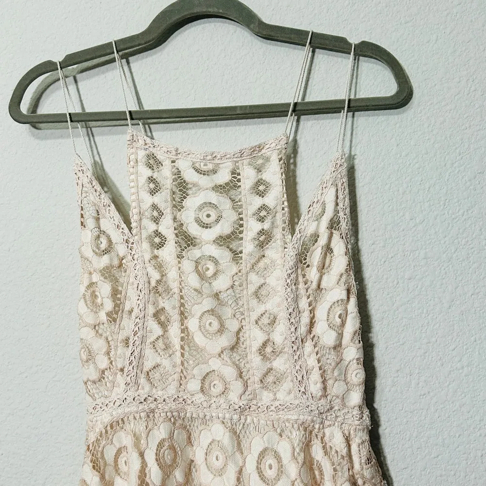 Free People Just Like Honey Beige Lace Asymmetric Mini Dress Size 8 Medium - Image 7