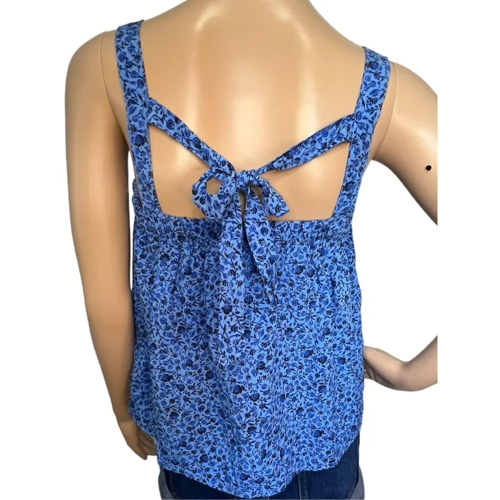 Old Navy Blue Floral Patterned Flowy Boxy Loose Fit Spring Tank Top - Image 4