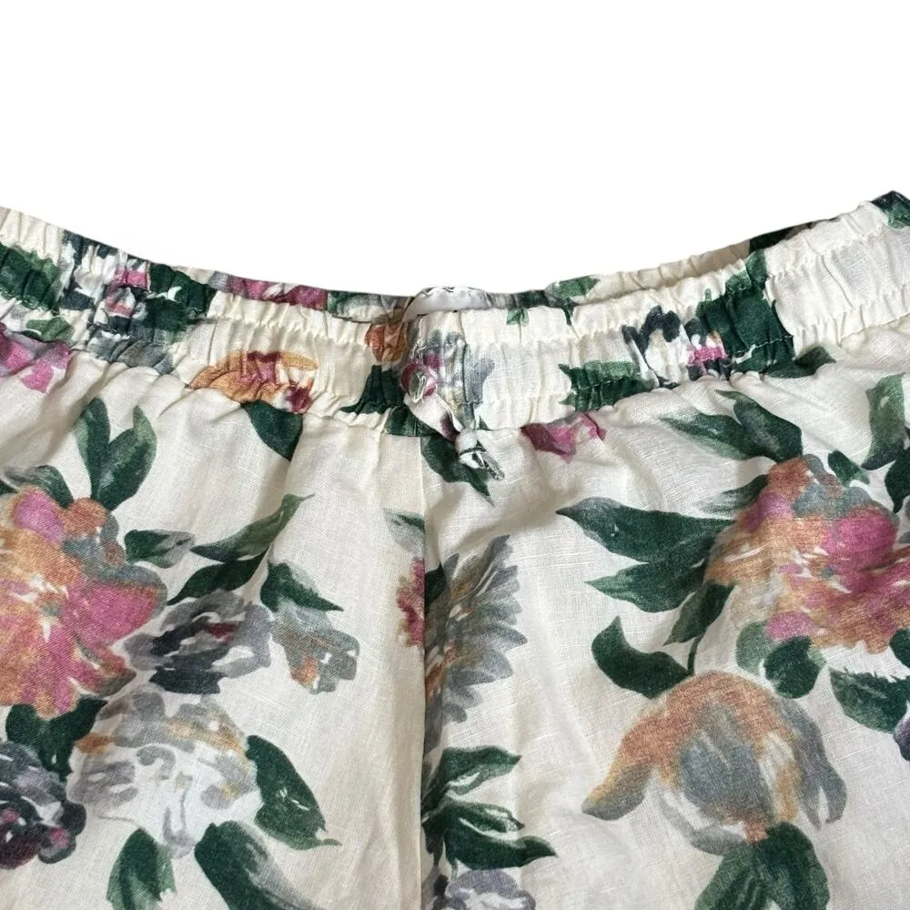 Tach Clothing Floral Linen Cotton Shorts Medium Pull On Elastic Waist Ethereal Pink - Image 4