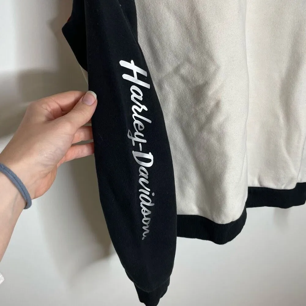 Harley Davidson Colorblocked Metallic Print Pullover Sweatshirt‎ Biker S Small Black - Image 2