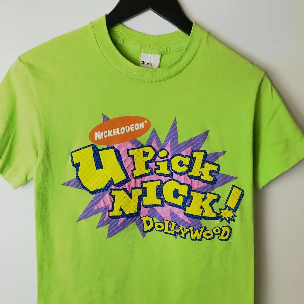Vintage Nickelodeon U Pick Nick! Dollywood T Shirt USA Single Stitch Green XS - Image 16