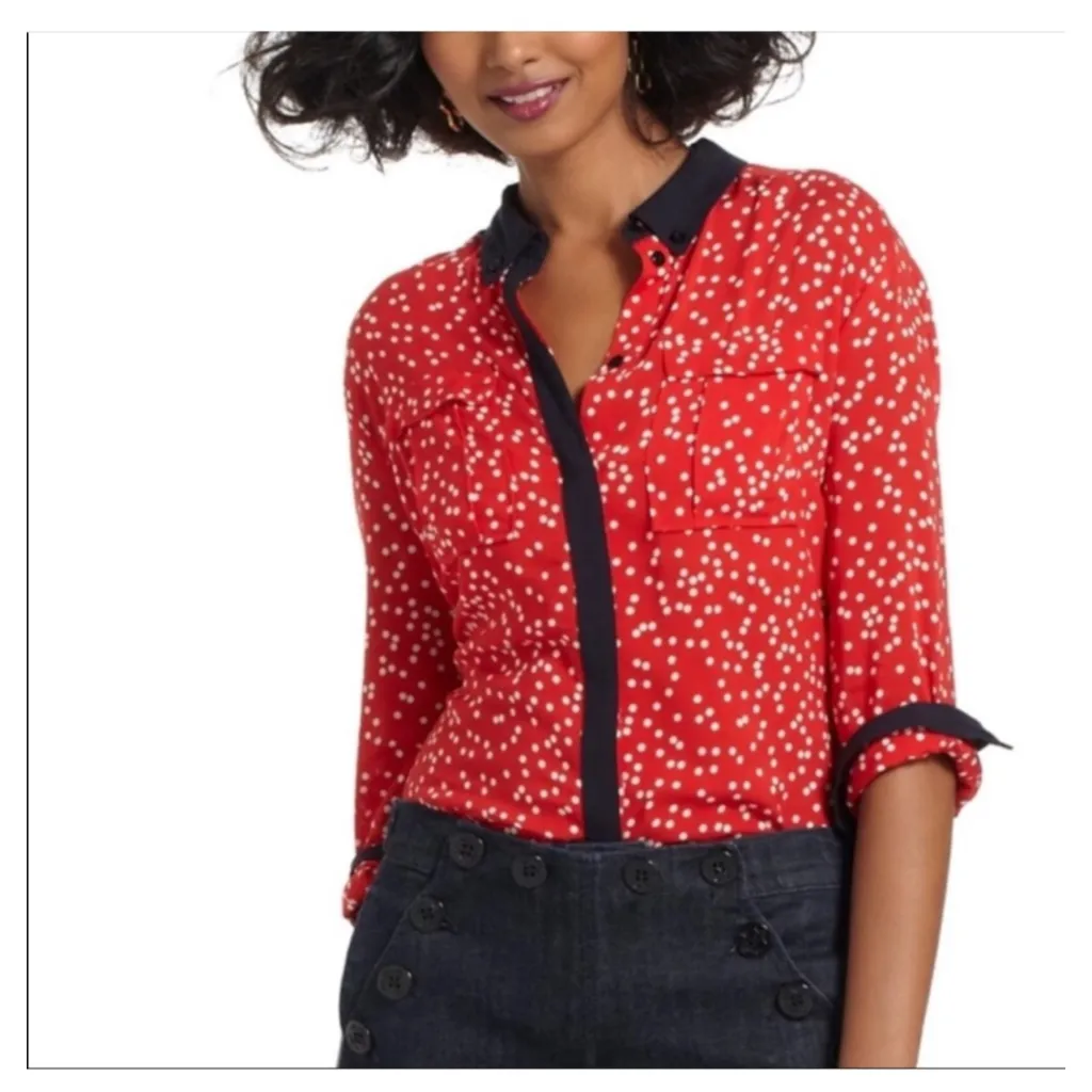 Women's Maeve Red Polka Dot Button Down Shirt Size 2 - Image 3