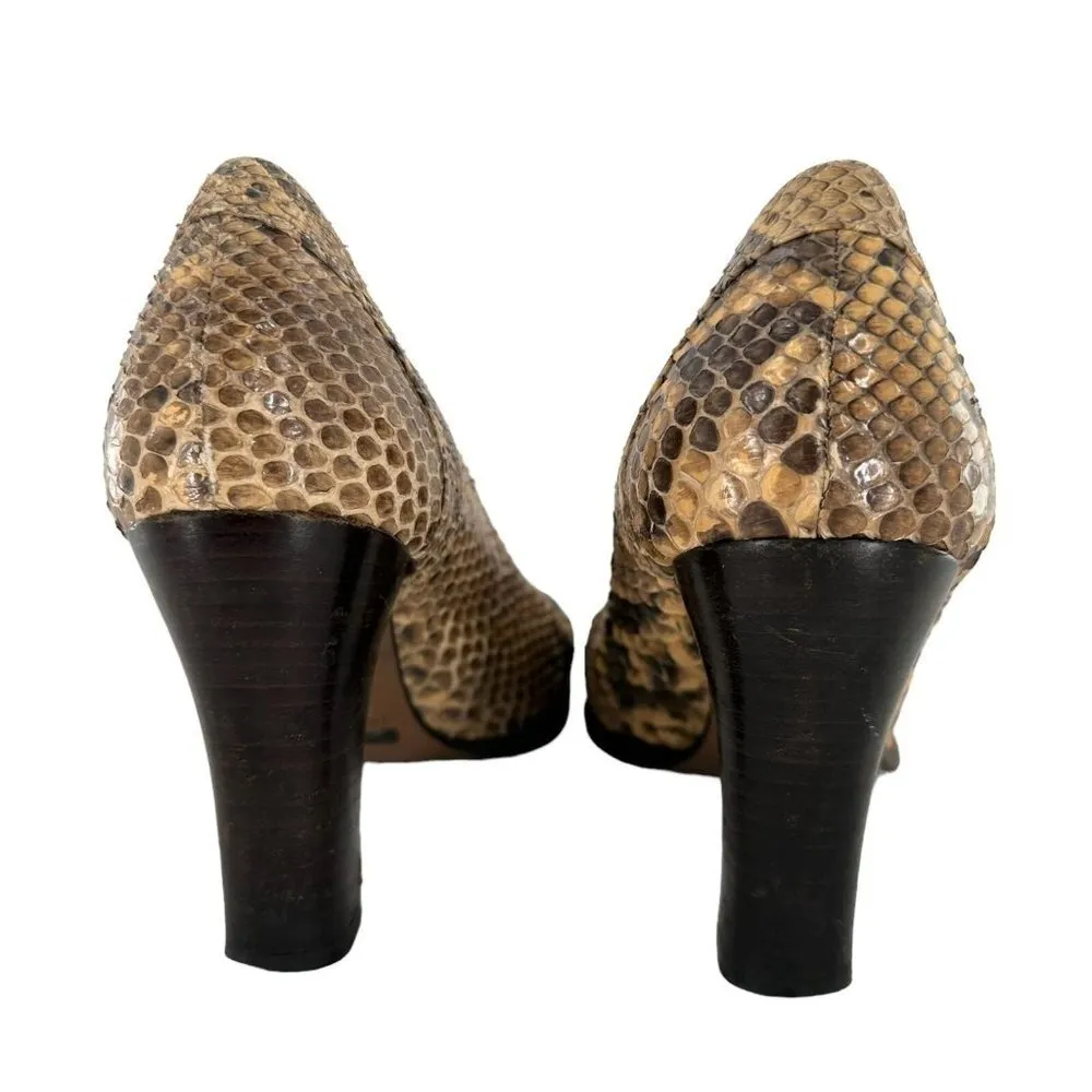 Dolce and Gabbana Brown Python Snakeskin Square Toe Kiltie Pumps Size 38 Heels - Image 7