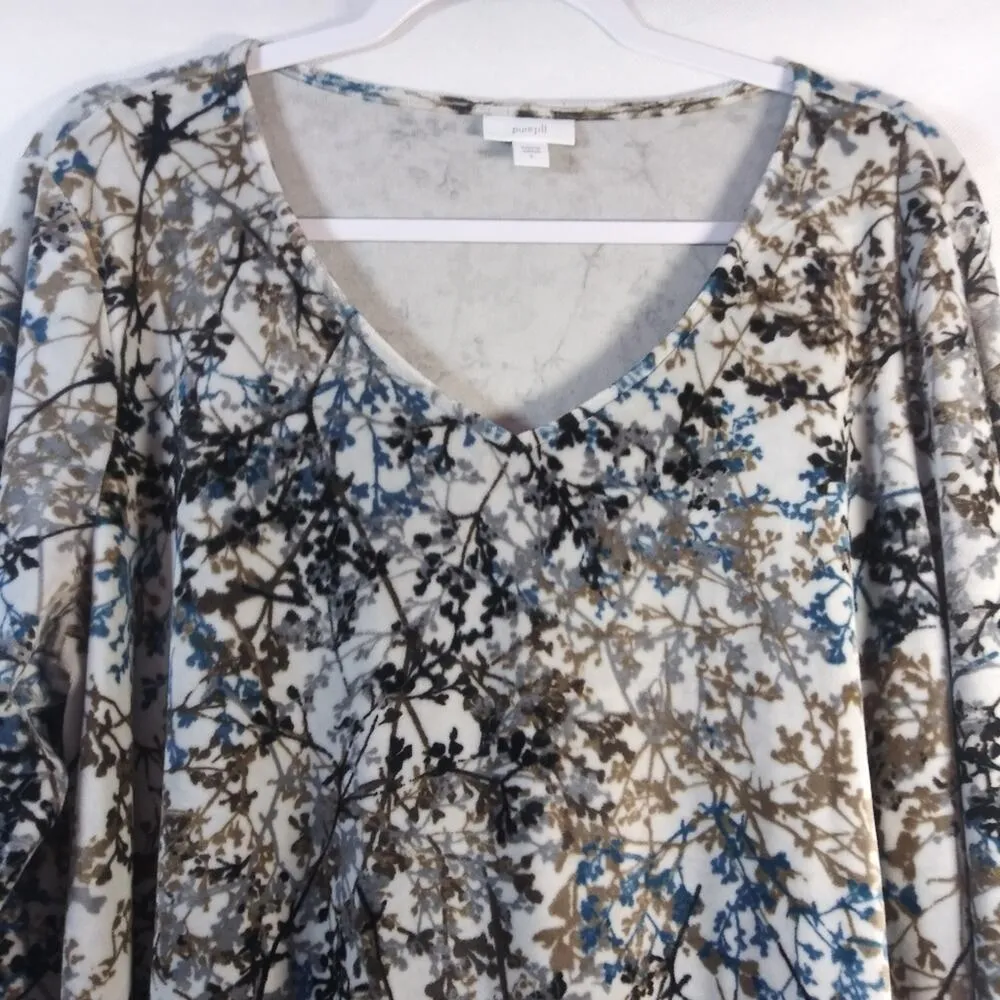 Pure J. Jill "Zinc Calm Vines" Velour Tunic Top XL Cream/Brown Size L - Image 4