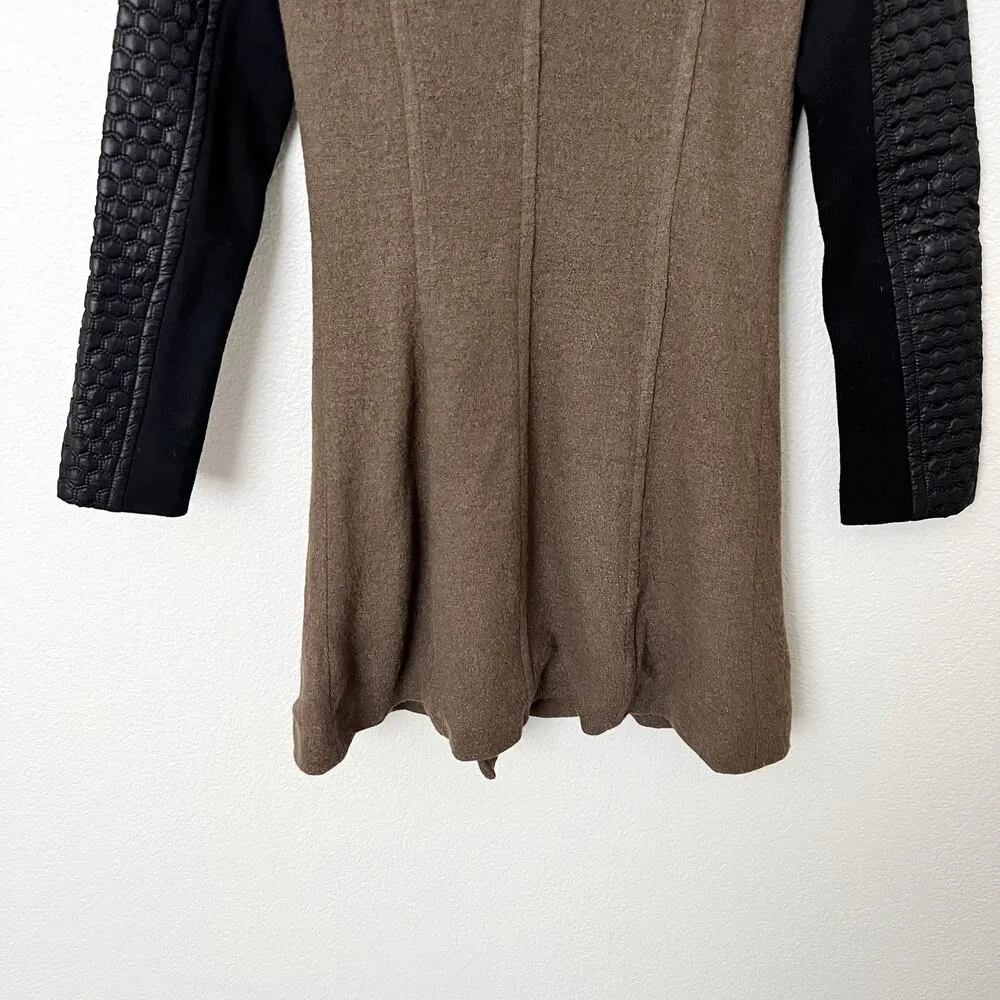 [Lucy Paris] Olive Green Black Mixed Media Wool Faux Leather Jacket Size Small S - Image 6