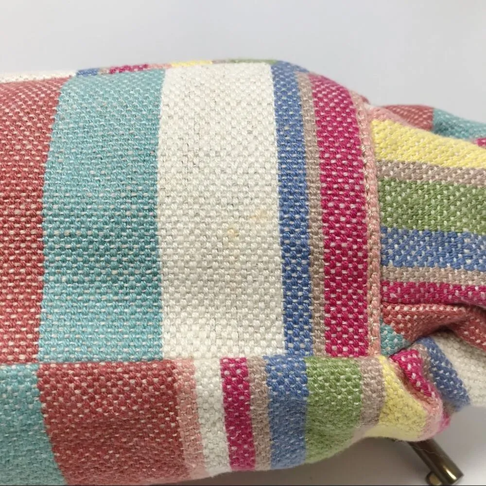 Fossil Spring Striped Fabric Cloth Satchel Crossbody Purse Bag Wooden Handles - Image 4