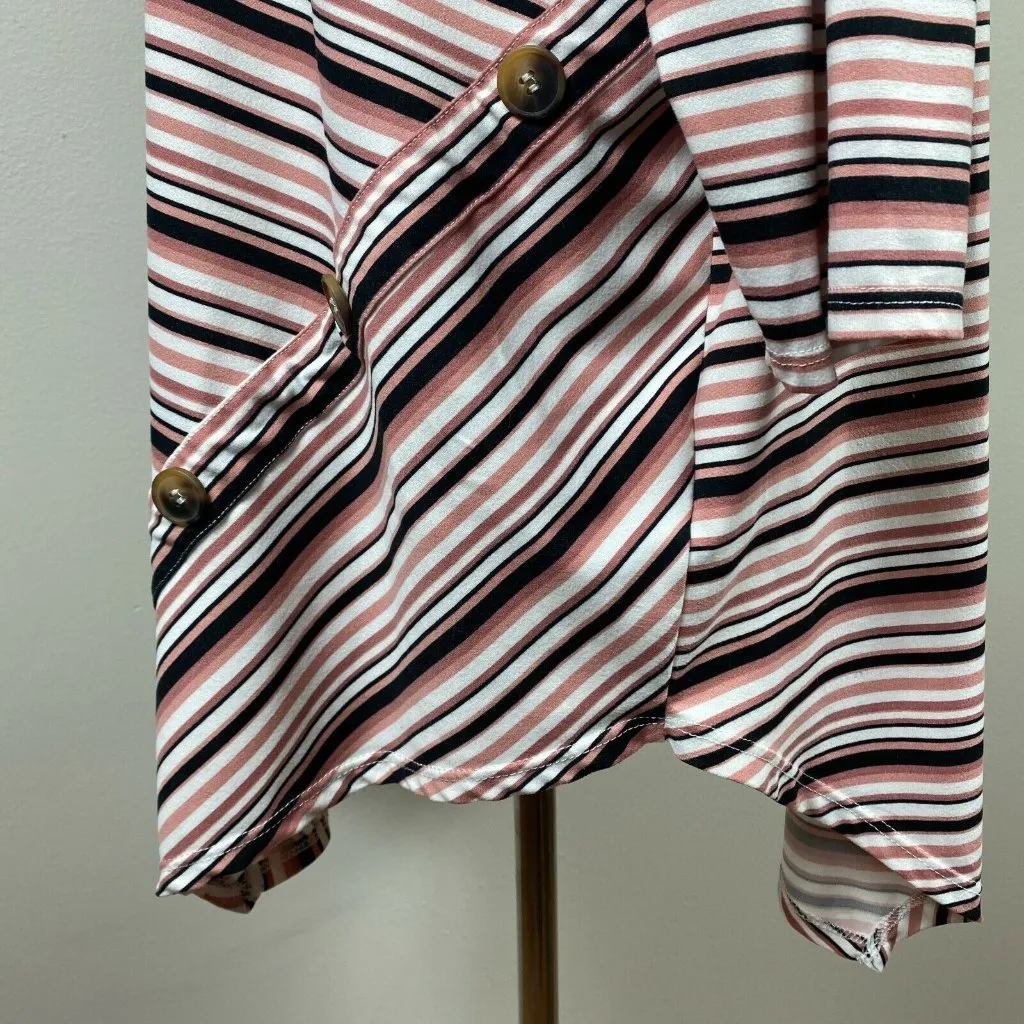 Como Blu Tunic Top Women 2X Stripe Asymmetrical Button Hem 3/4 Sleeve Multicolor Pink - Image 6