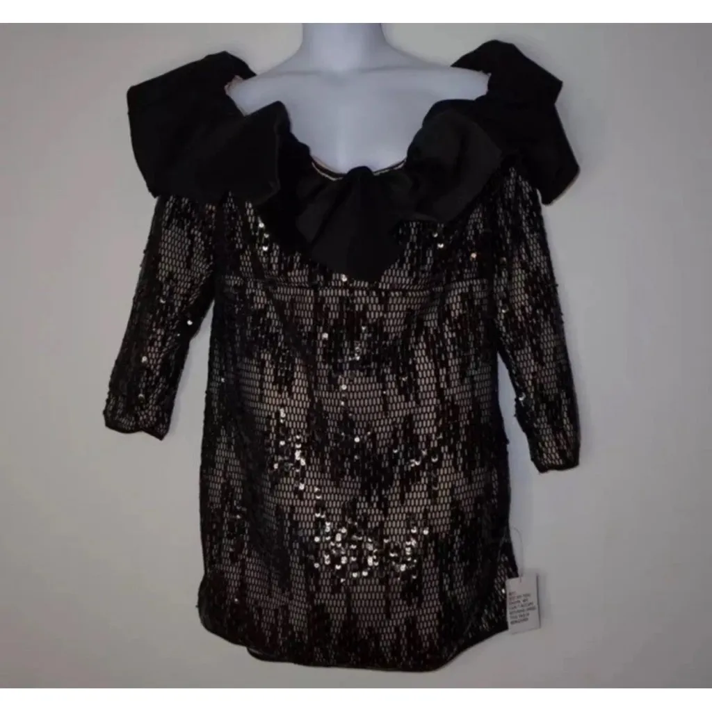 ASOS Luxe Curve Sequin Lace Ruffle Mini Dress Size: 22 NWT Black Size undefined - Image 2