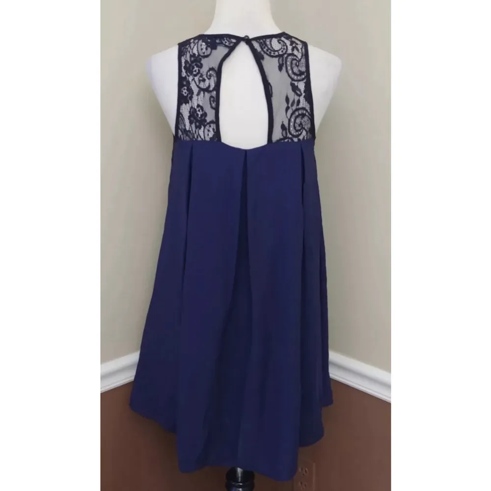 Alythea ModCloth Navy Blue Sheer Black Lace Yoke Cocktail Party Flowy Dress - Image 5