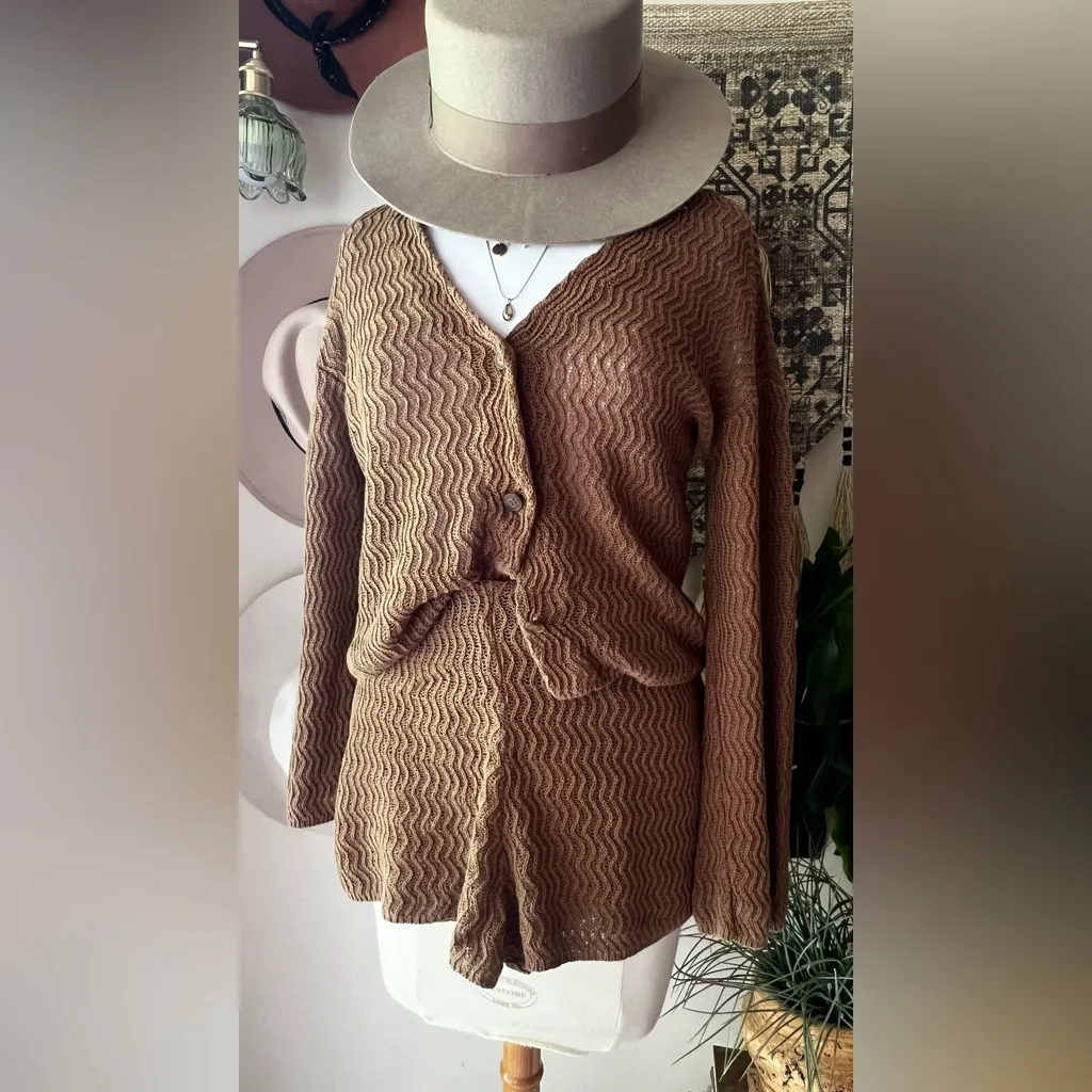 H&M 2 piece knit set Chocolate Brown‎ Women’s SIZE SMALL casual beachy coastal - Image 3