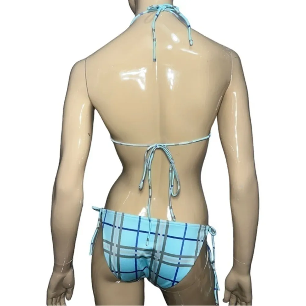 WIA W.I.A. Dolls Kill Womens Size S Blue Purple Gray Silver Plaid RIP Bikini Set - Image 7