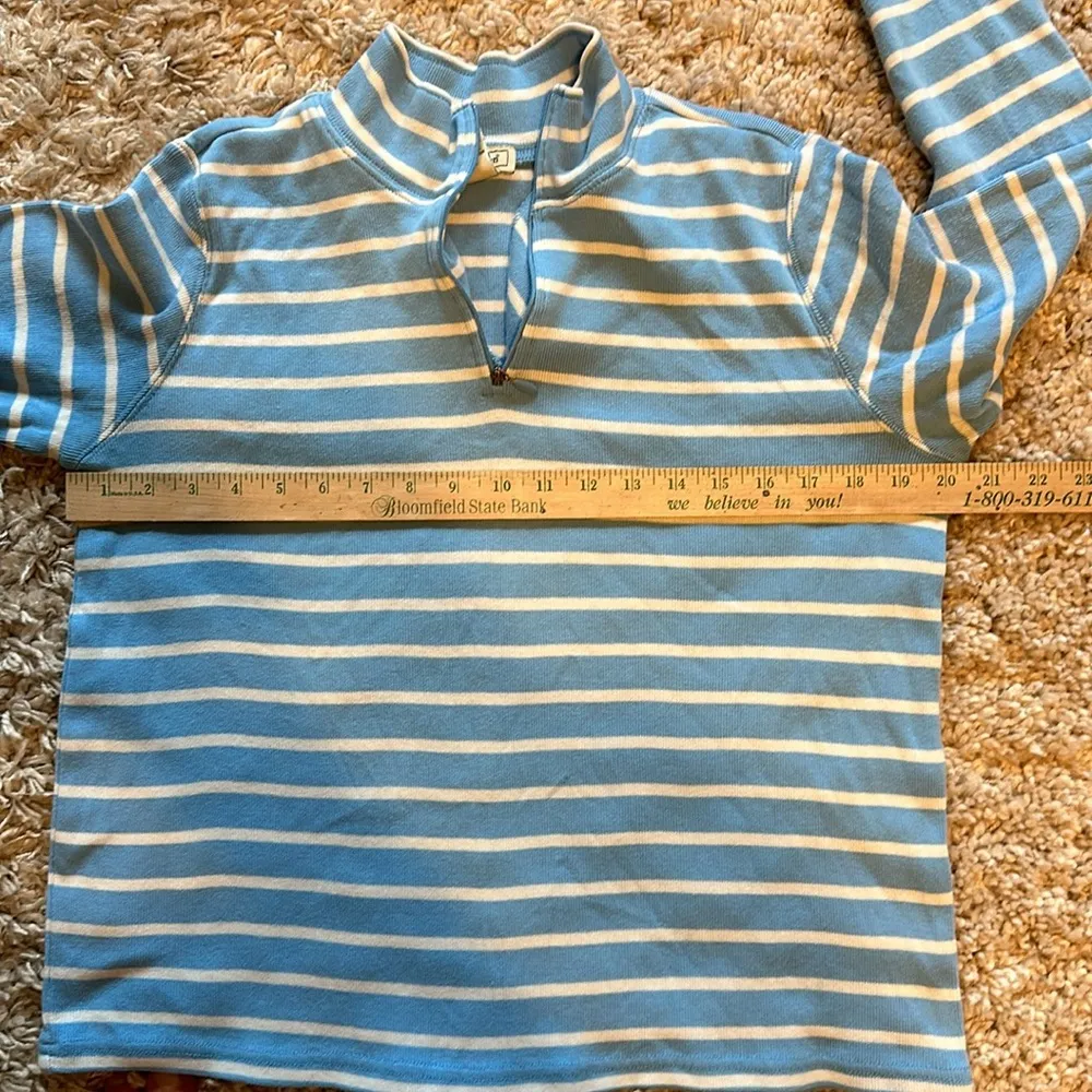 LL BEAN Womens Blue White Stripe 1/4 Zip Mock Neck Long Sleeve Shirt Sz. Large - Image 7
