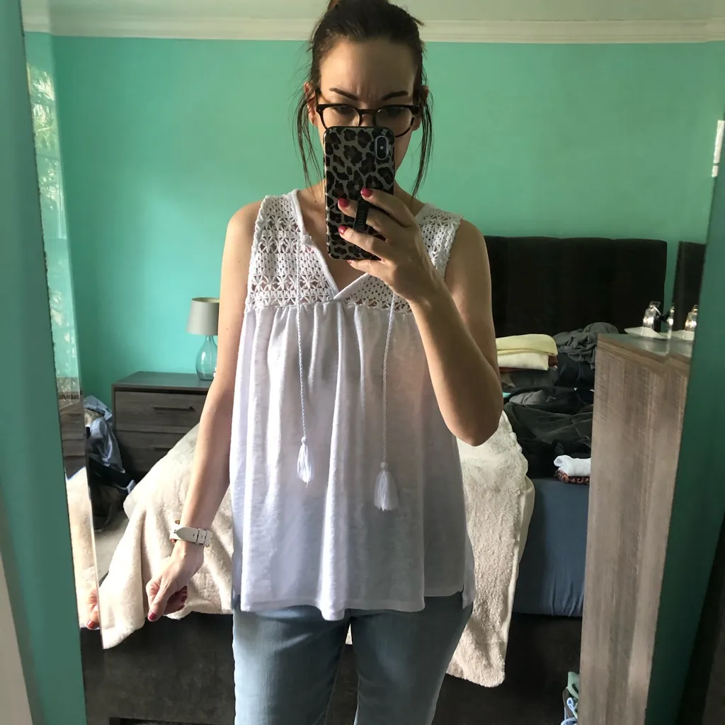 Thyme & Honey White Crochet Lace Tassel Tank Top Boho Beach Summer Women's‎ M Size M - Image 2