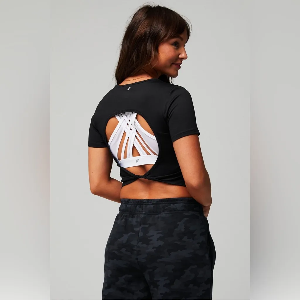 Fabletics Dry-Flex Open Back Twist Short Sleeve Tee Black Women Size XL Gym Yoga - Image 2