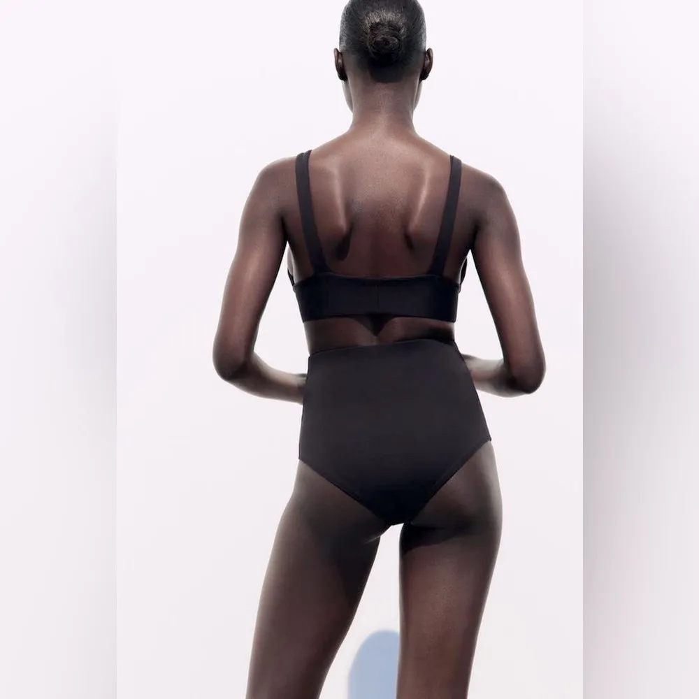 Zara Bathing Suit BOTTOMS BIKINI PANTIES W/ A HIGH WAIST & RHINESTONES Black NEW - Image 6