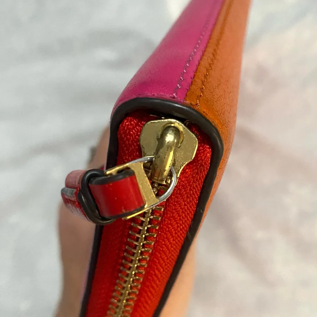 Tory Burch Perry Colorblock Fuchsia, Orange & Red Leather Wallet Vintage EUC - Image 8