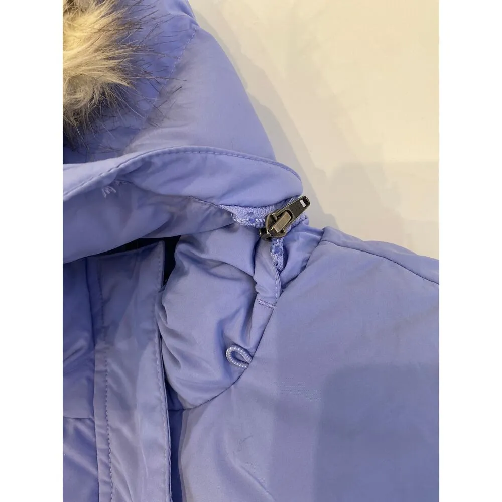 L.L. Bean Periwinkle Goose Down Puffer Winter Ski Jacket Faux Fur Hooded Sz LP - Image 5