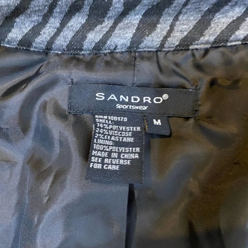 Sandro Animal Print Jacket Zebra Belted Collared, Black & Gray, Size Medium - Image 7