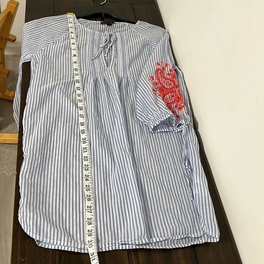 J Crew Striped Nautical Floral Embroidered 3/4
Sleeve Tunic Blouse Top Dress - Image 10