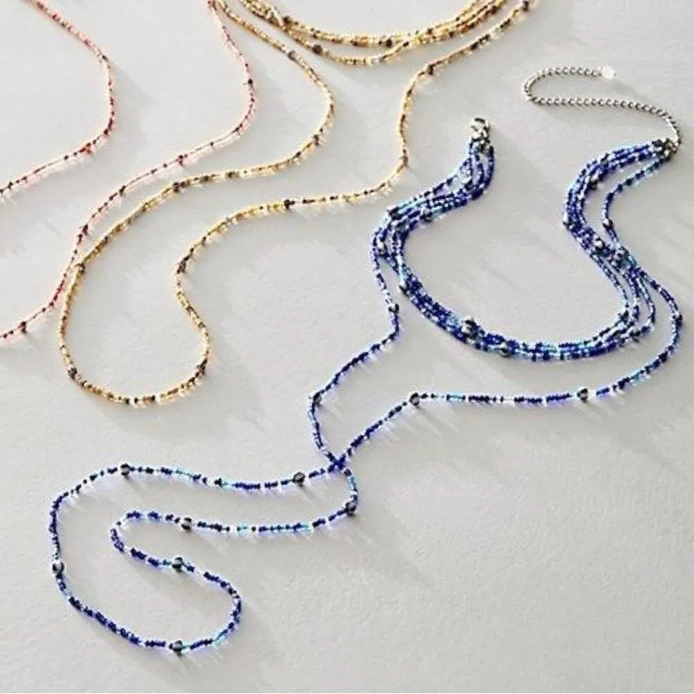 Free People Glass Beads Layered Choker Necklace Summer Dive Blue NWT Bohemian - Image 2