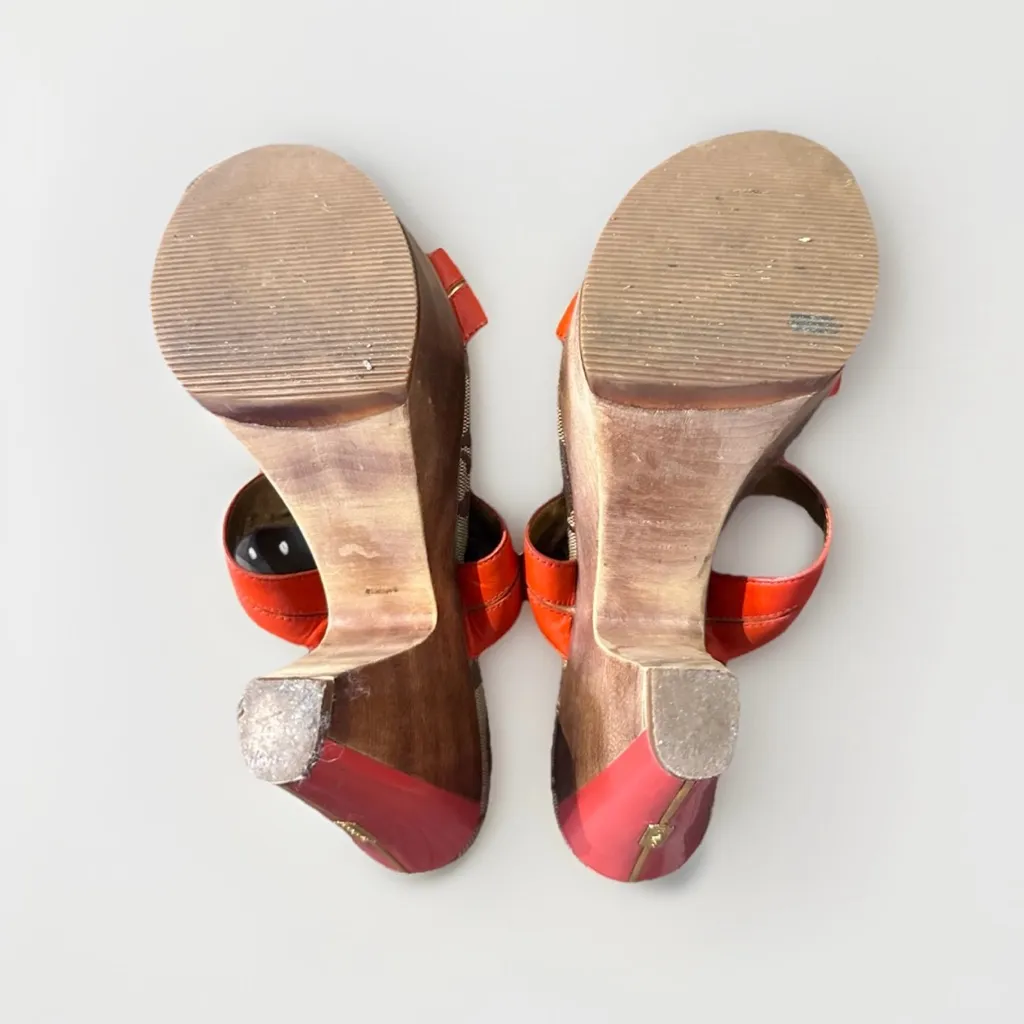 Coach‎ Jonah  Leather Wooded Wedge Sandals Women' s Orange Gold sz 7B - Image 5