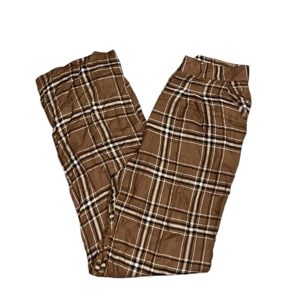 No Boundaries Brown Plaid Lightweight Pants(Size M) - Image 4