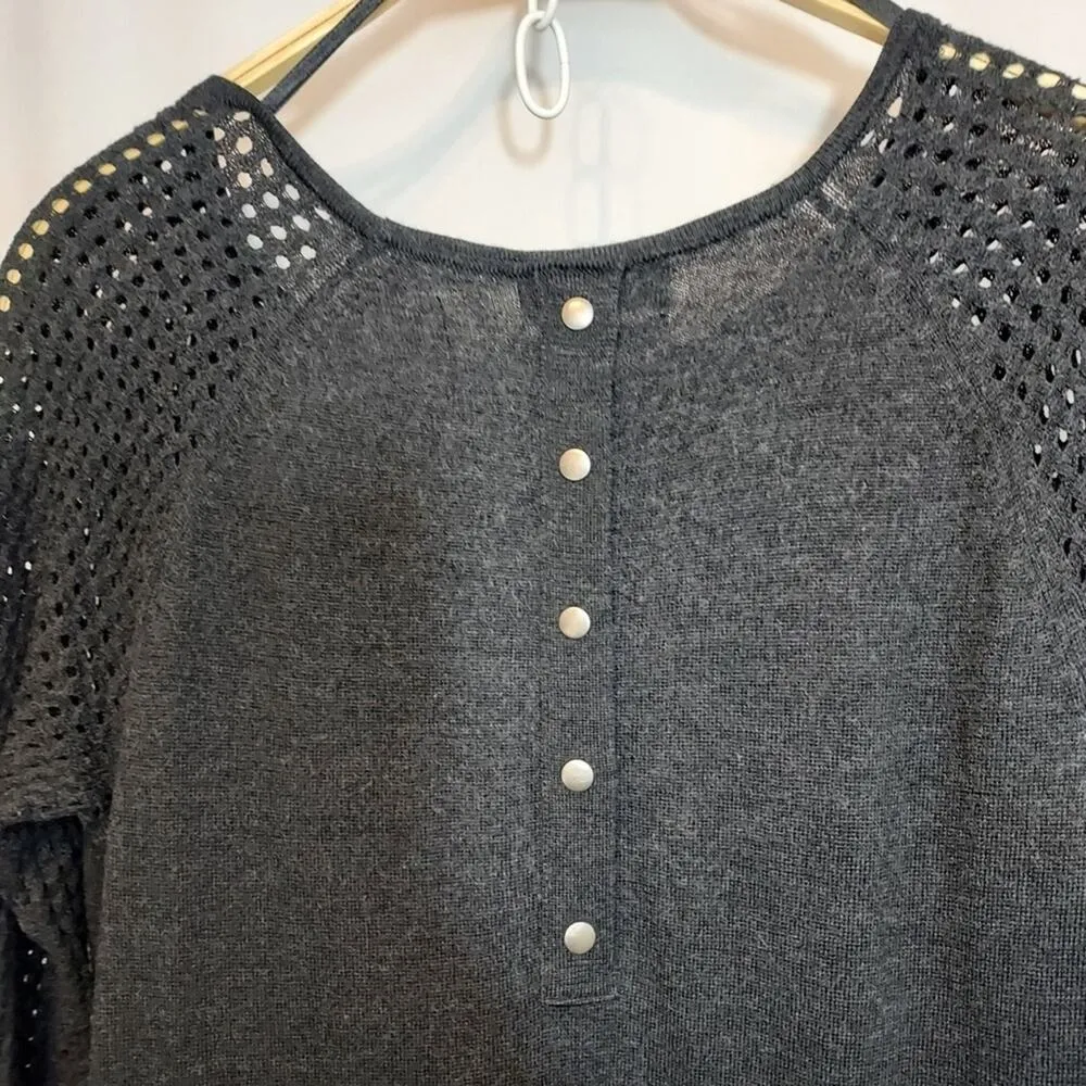 Cynthia Rowley 100% Extra Fine Merino Wool Charcoal Gray Open Knit Sweater Dress - Image 9