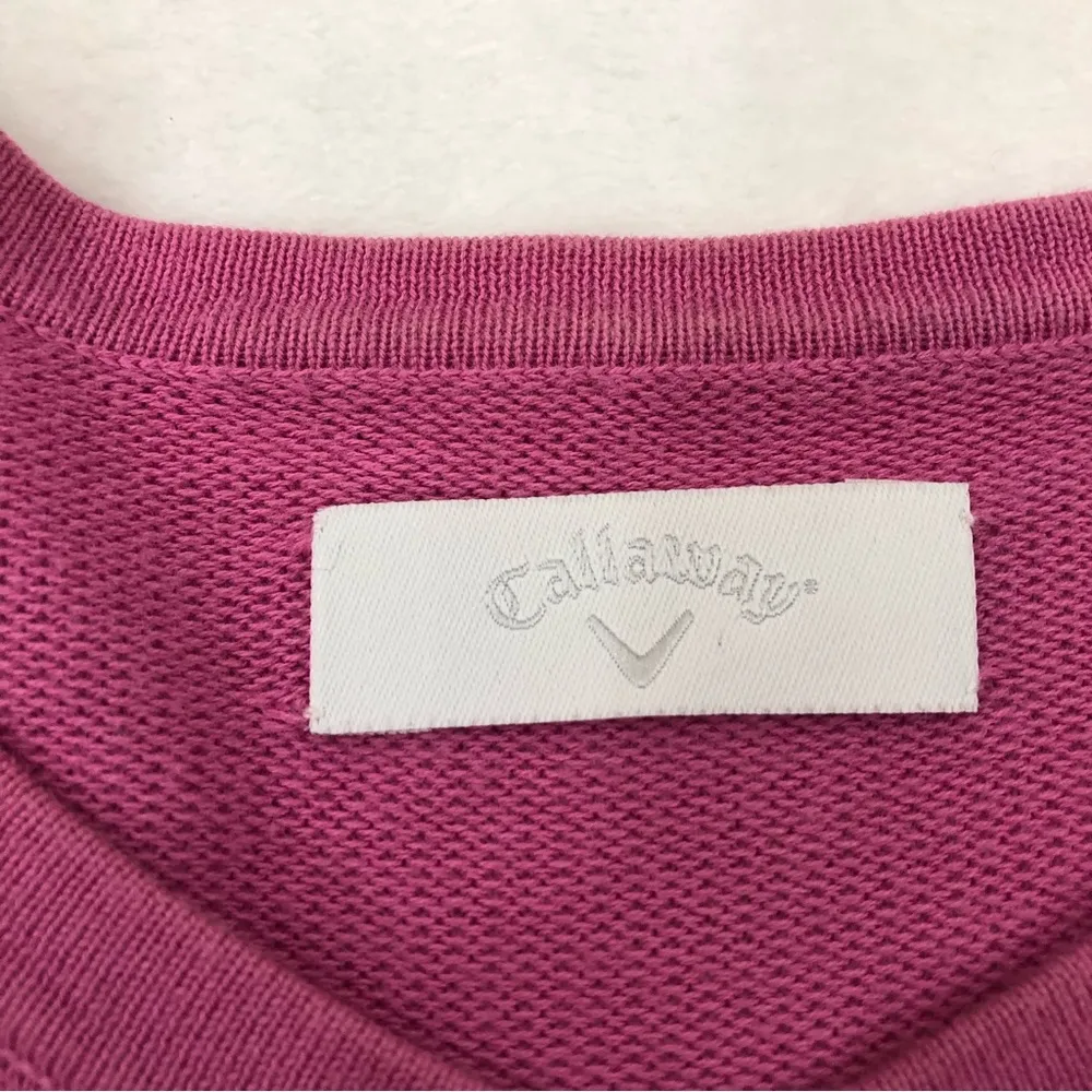 Callaway Golf Hot Pink Knit Stripe Embossed Button Up Cardigan Sweater Womens M - Image 2