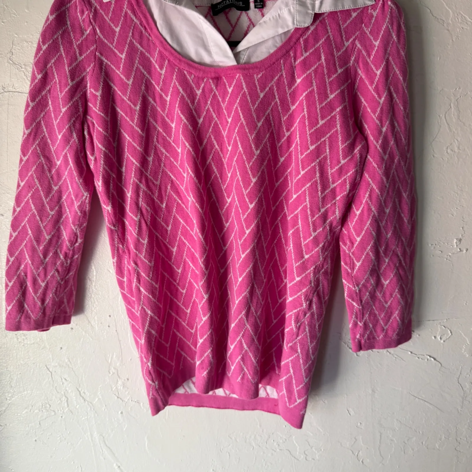 Notations Pink Wh Argyle Knit Collared Sweater Top Small Preppy Coquette Career‎ - Image 3
